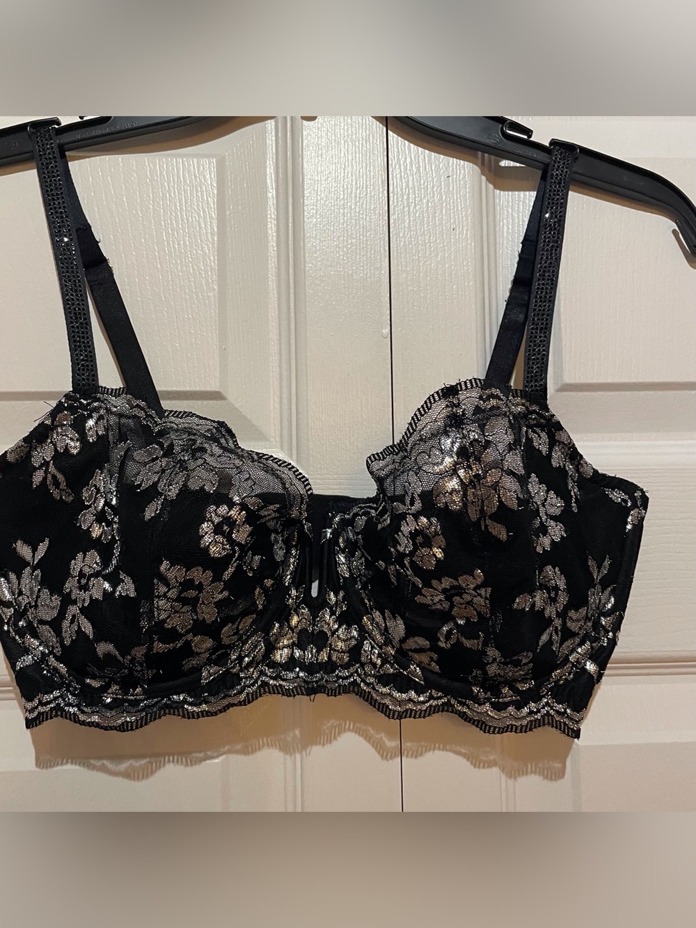 Victoria's Secret Black Bra with Metallic Gold Floral Lace Accents